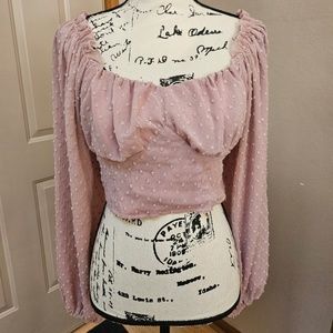 Mauve Textured Dot Balloon Sleeve Blouse - Medium